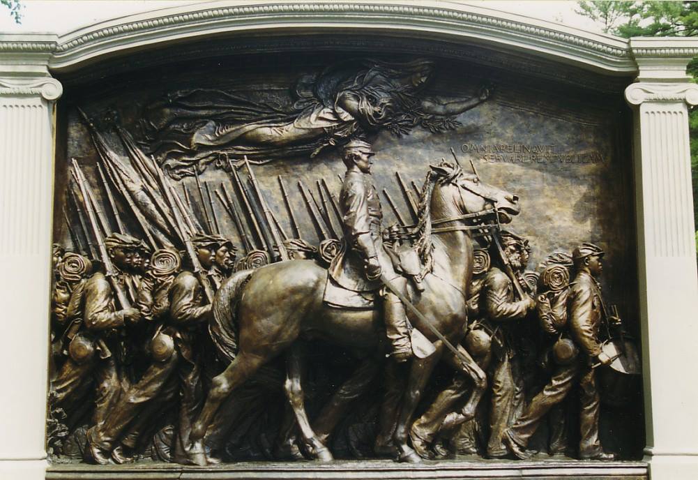 Statue on Boston Common by Saint-Gaudens honors the 54th Mass, the unit of Black soldiers dramatized in the film "Glory"